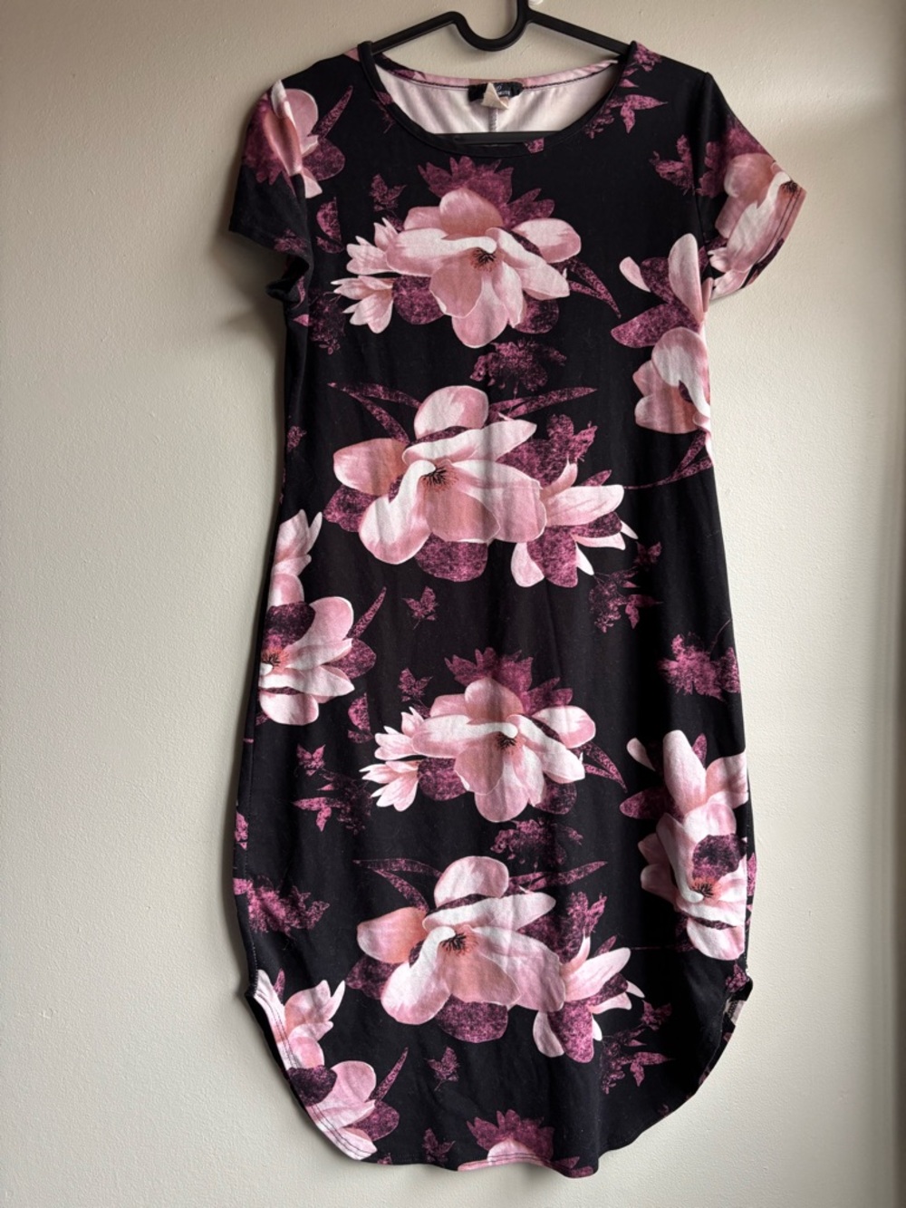 Dynamite Black Midi Dress with Pink Floral Print